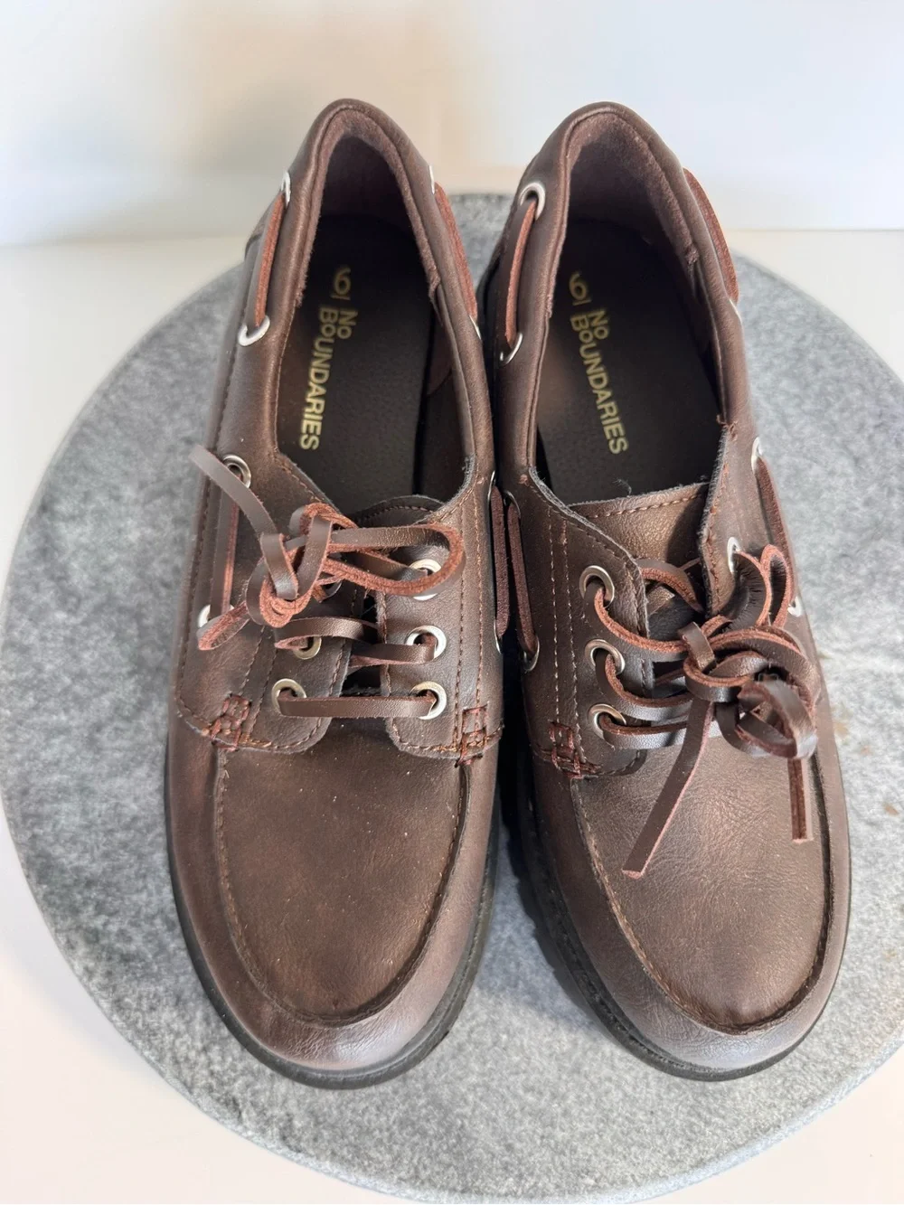 Vintage Chunky Dark Brown Faux Leather Platform Loafers Shoes 6 NOBO